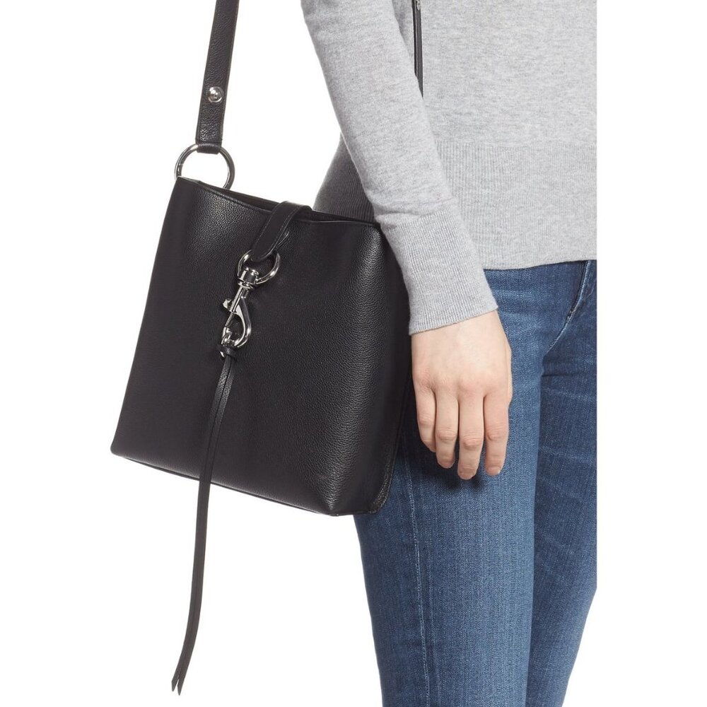 Black Leather REBECCA MINKOFF Small MEGAN Crossbody Feedbag 9x9